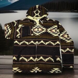 Tejidos Ruiz Aztec Southwestern Hooded Jacket Women's Medium Ecuador Fall Boho